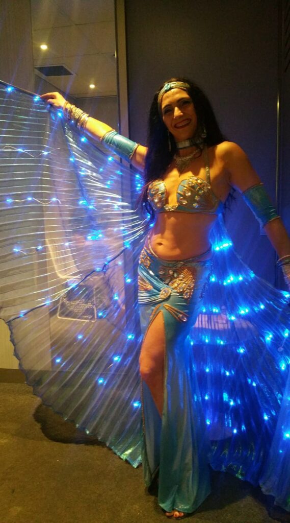 Stunning shows using LED wings. We also offer swords, zills, silk veils, fan veils, wings, fire and even snakes to charm your guests! Search no more - Book a Bellydancer in Melbourne now!